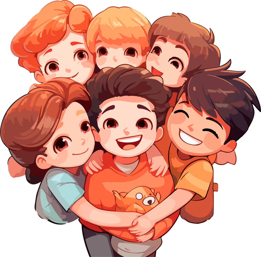 Children Hugging Together Cartoon style